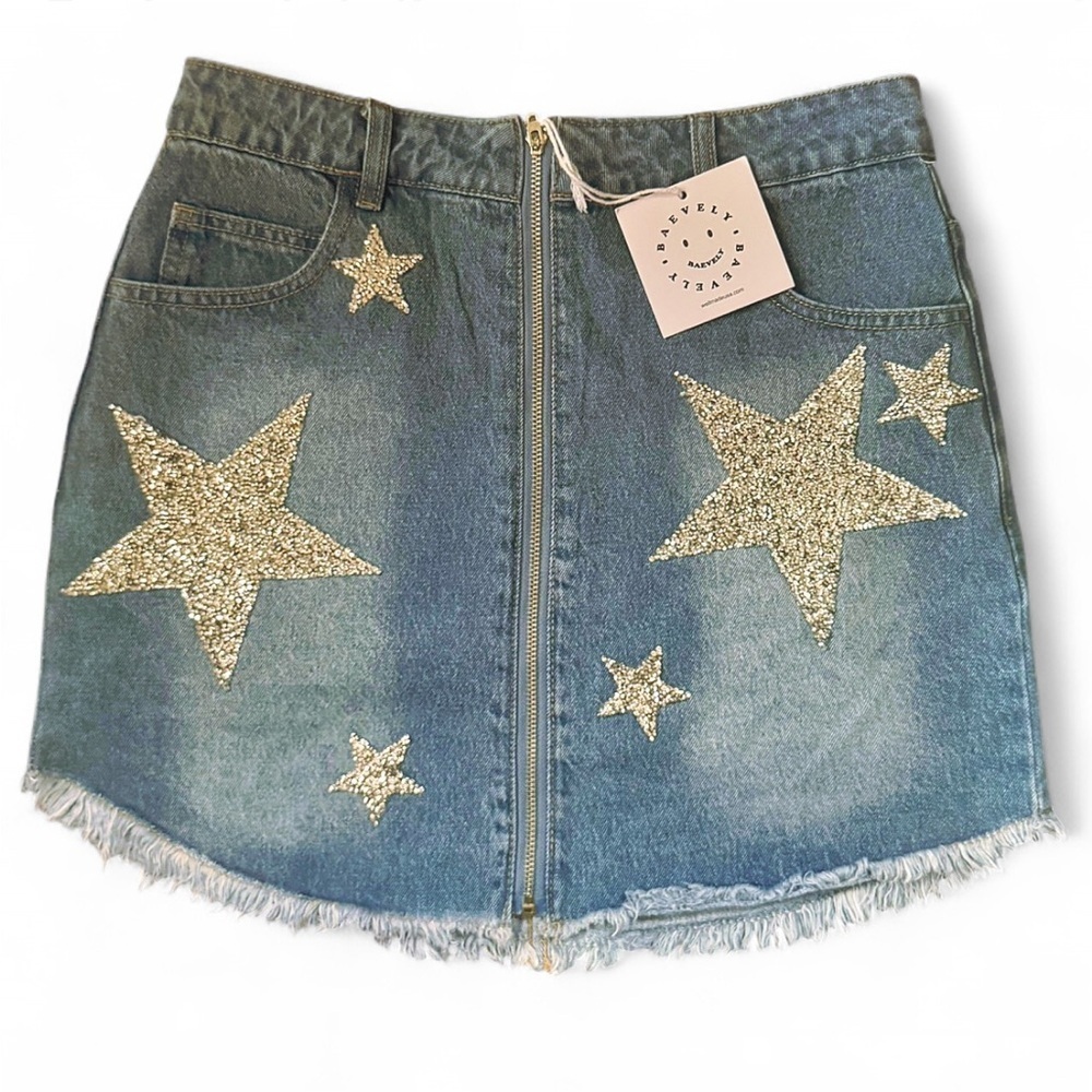 Blue Silver Embellished Mini Pencil Skirt